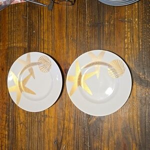 222 Fifth Coastal Life Gold Salad Plates Set of 2